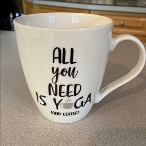 Pfaltzgraff White Mug with Yoga and Coffee Design